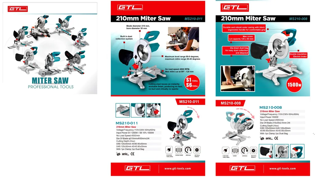 1250W Multi-Purpose Compound Miter Saw with 205mm Blade