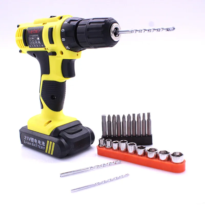 21V Flat Push Rechargeable Hand Electric Drill Multifunctional Household Lithium Electric Drill
