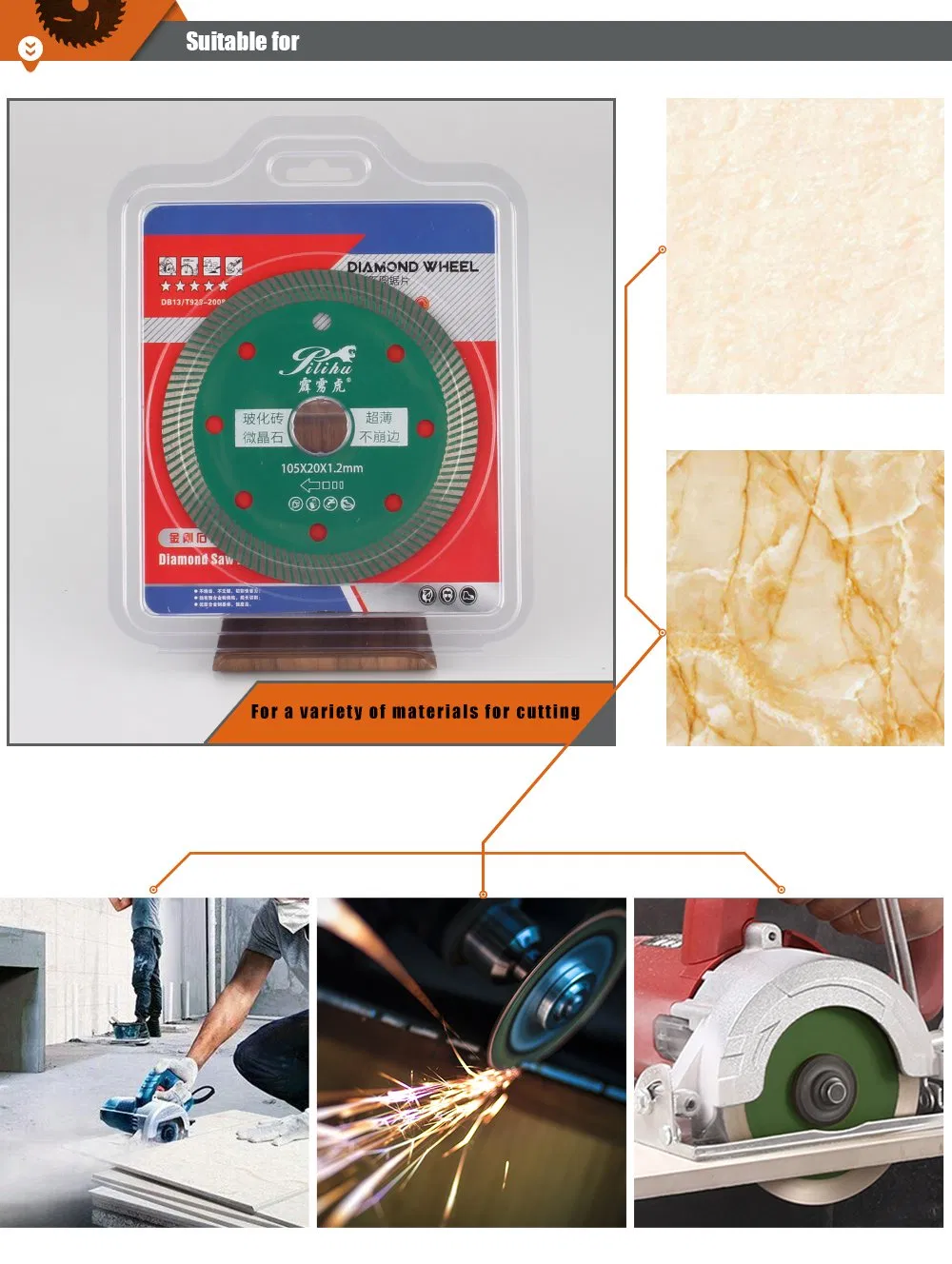 4′′ 105mm Turbo Diamond Stone Cutting Disc Saw Blades for Tile