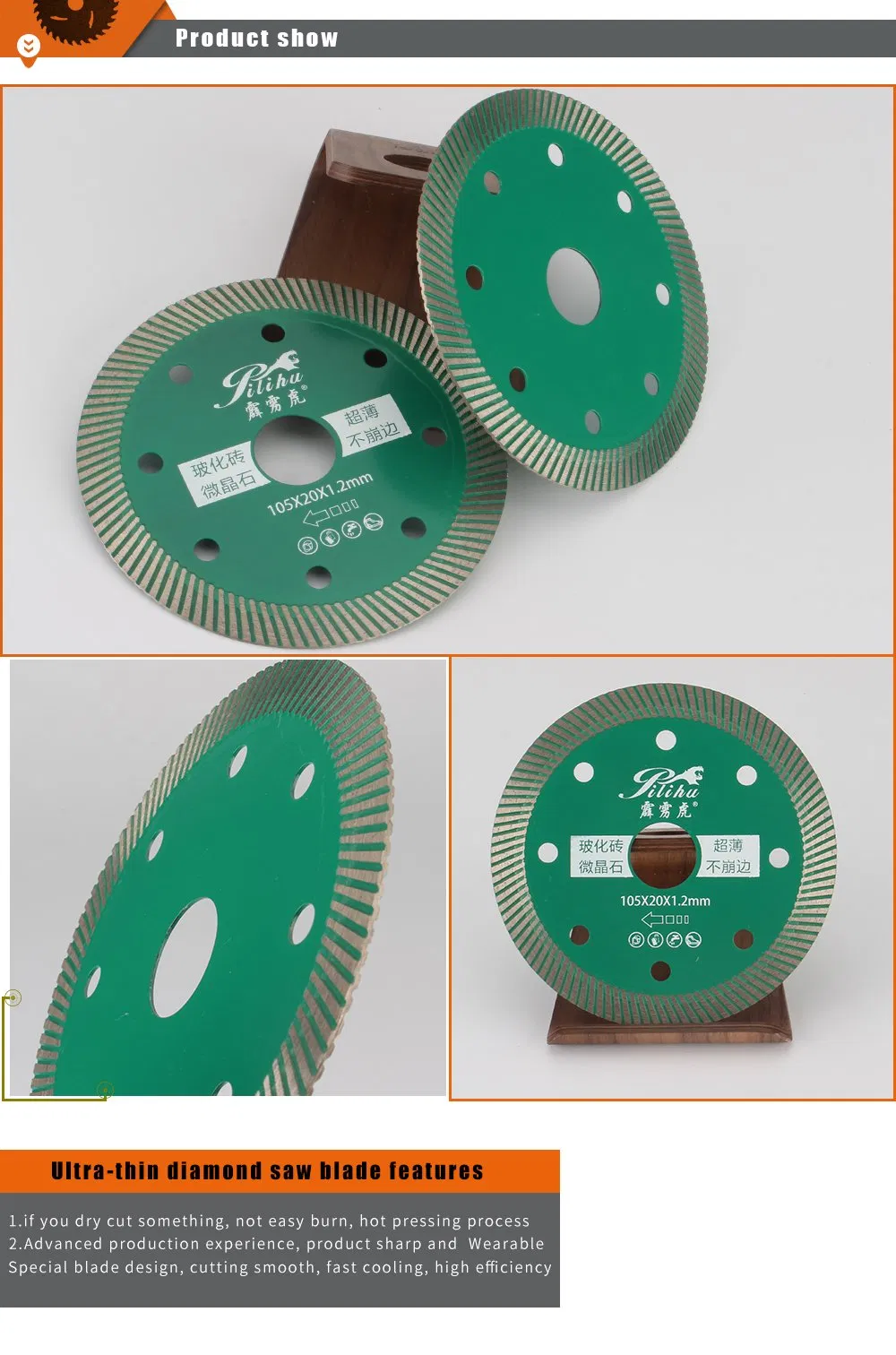 4′′ 105mm Turbo Diamond Stone Cutting Disc Saw Blades for Tile