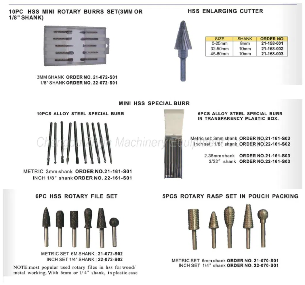 HSS Rotary File Rotary Rasp and Countersink Tungsten Carbide Rotary Burr Set HSS Burr