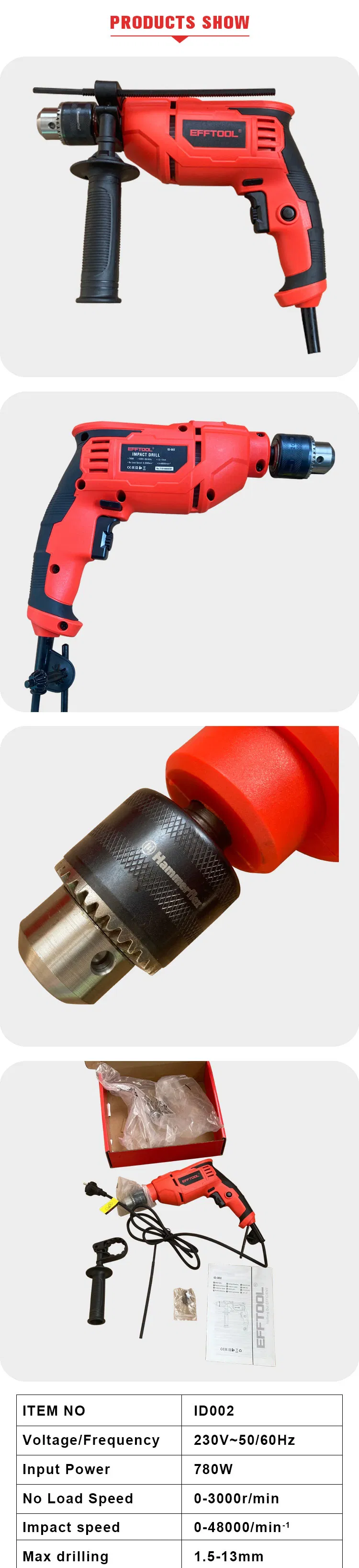 in Stock 780W Power Tools Electric Corded Impact Drill Machine