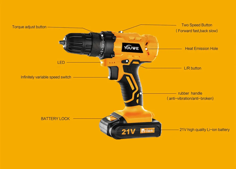 Li-ion Battery Power Tool Cordless Drill