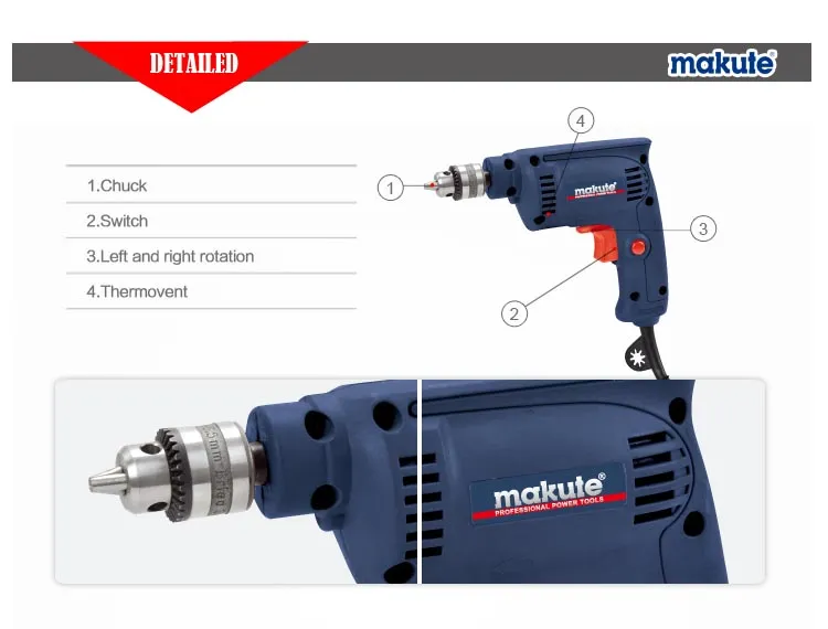 Makute 260W 6.5mm Electric Drill with Colour Box Packing (ED001)