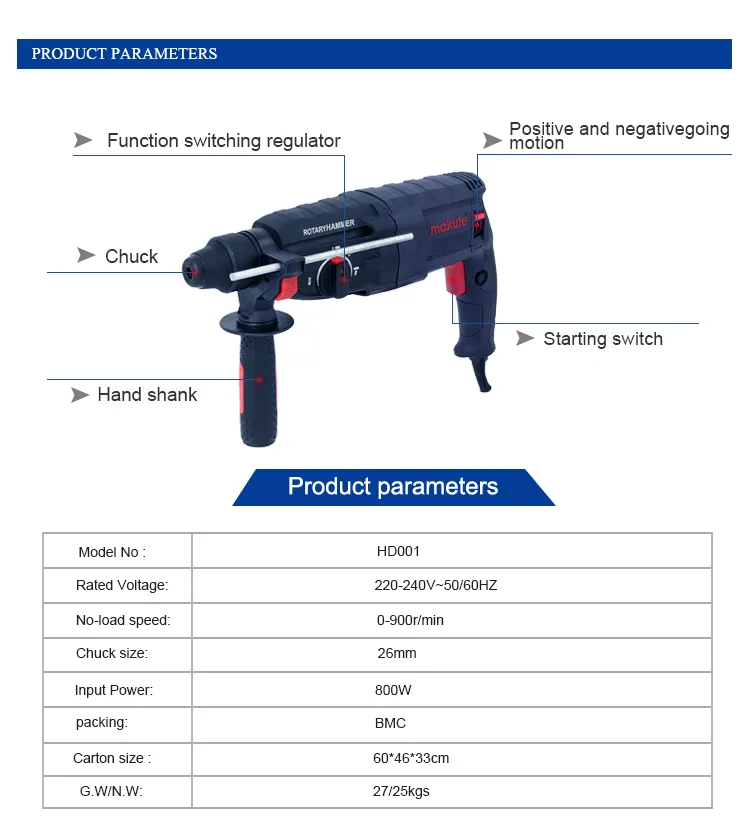 Manual Rock Hammer Drill 26mm with Plastic Box Packing