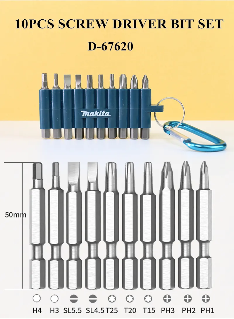 Original Makita 10PCS 50mm Mixed Head Screw Driver Bits Set