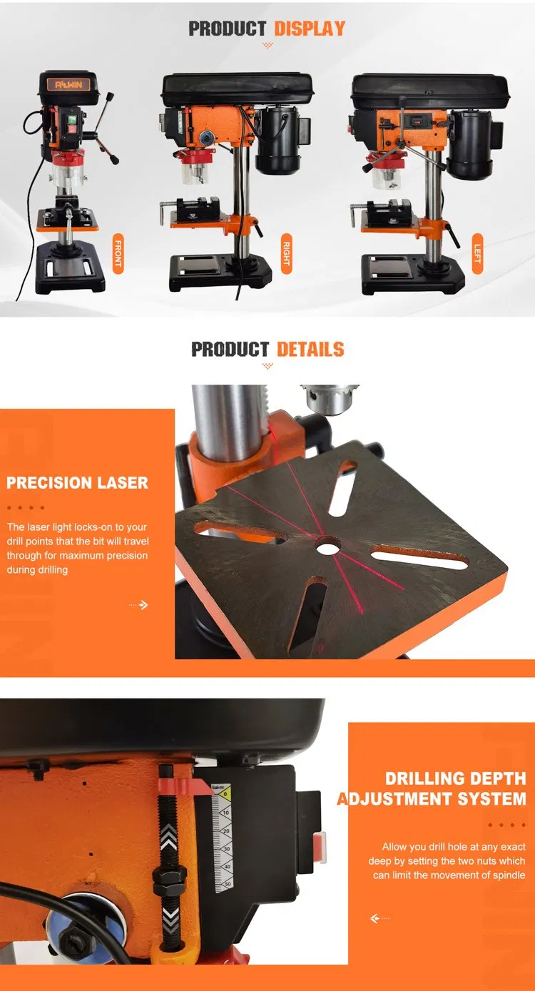 Professional 5 Speed 220V 250W 13mm Bench Drill Press with Light for DIY