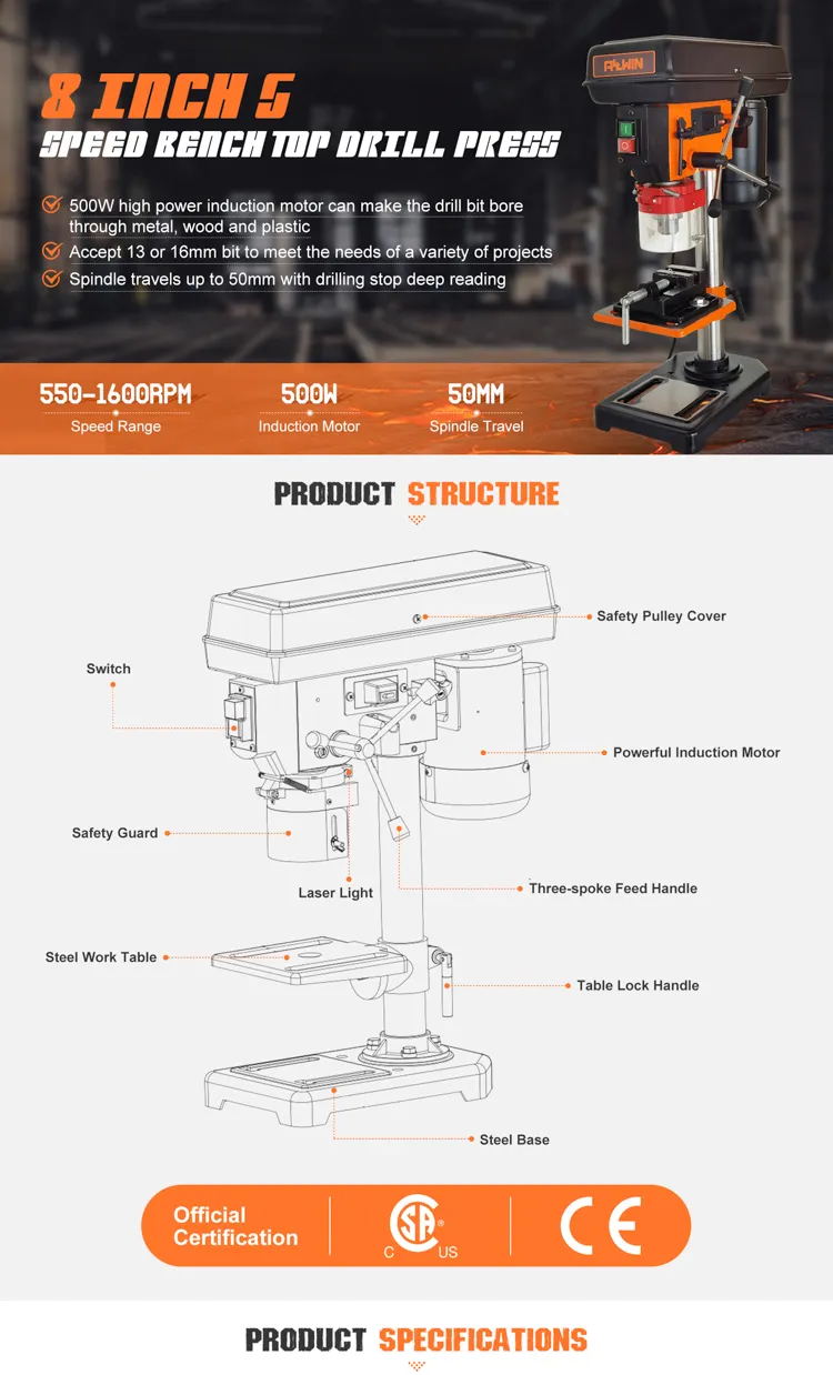Wholesale 5 Speed 230V 250W 16mm Bench Drill Press with Light From Allwin