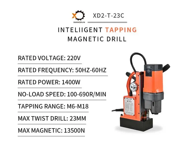 Xd2-T-23c Portable Electric Stepless Speed 100-690rpm 1400W Tapping Magnetic Drill